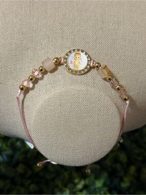 Pink and Gold Beaded Charm Bracelet with Cute Angel Motif